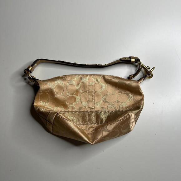 Coach Metallic Gold Signature Jacquard Small Hobo Shoulder Bag Red Lining F0969 - Picture 6 of 8